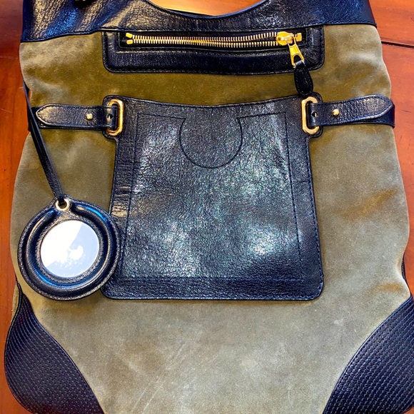 BALENCIAGA Suede Leather Tote Handbag,Olive Green. - Picture 2 of 13